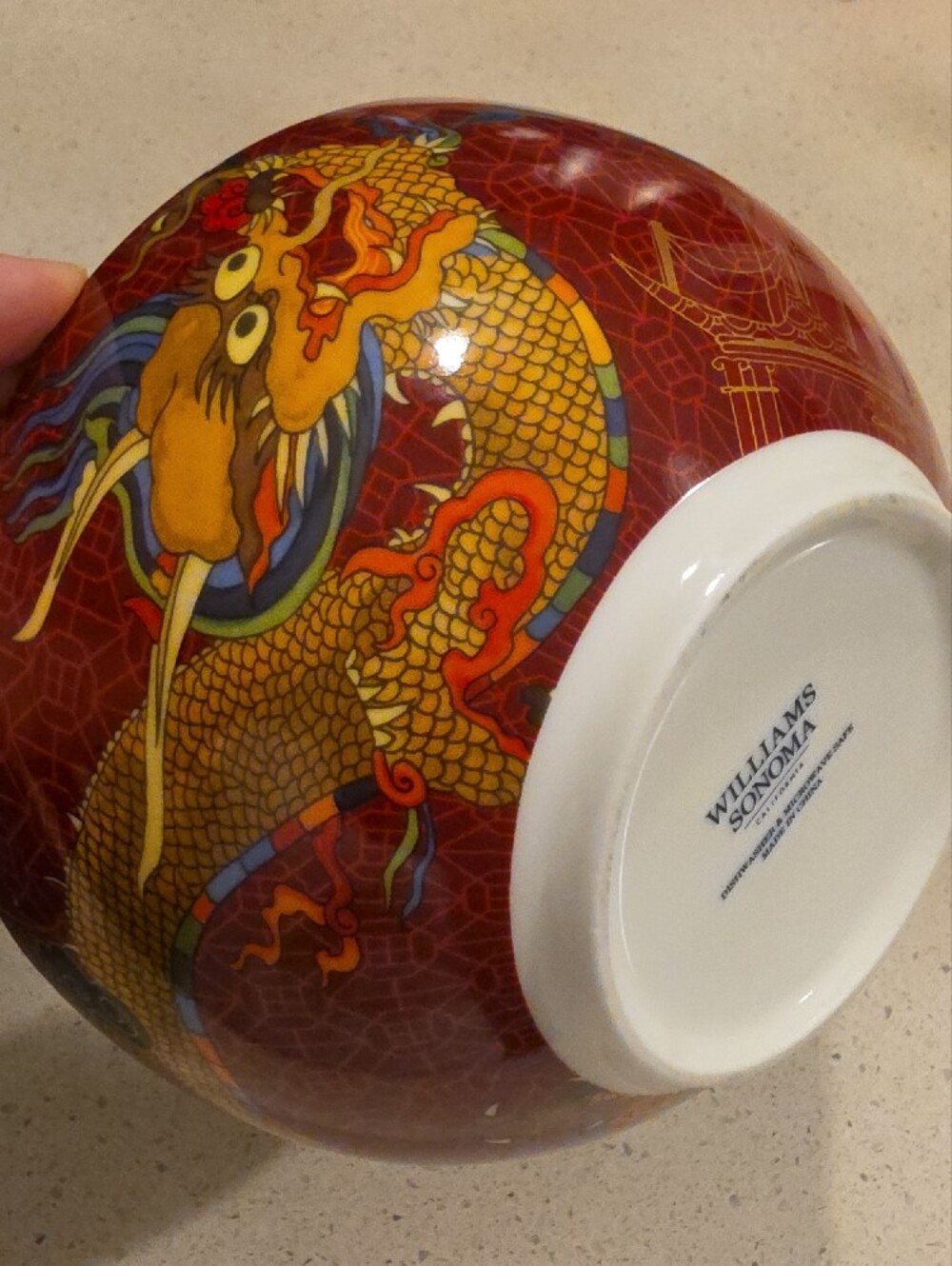Williams Sonoma Dragon & Phoenix Ceramic Bowls - Blue, Red, Gold - Picture 5 of 5